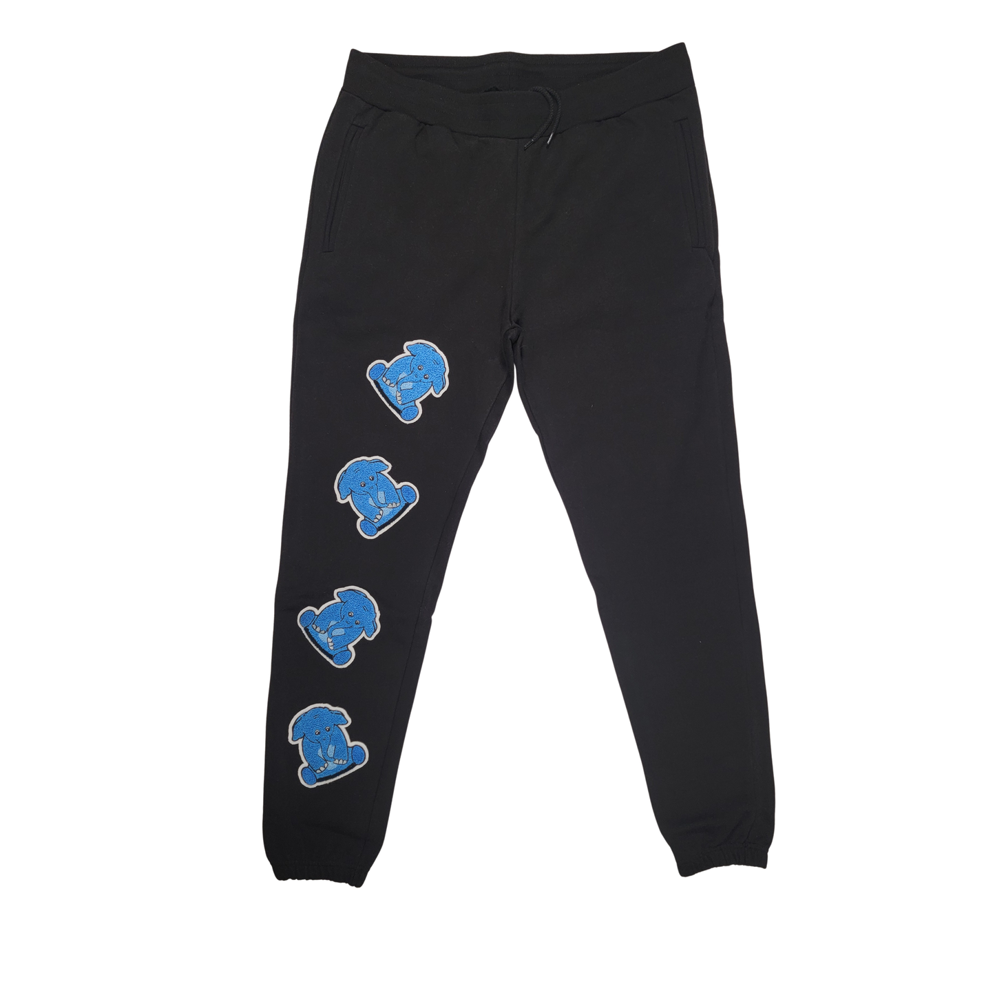 Clearance: Black/Blue Chenille Elephant Sweatpants