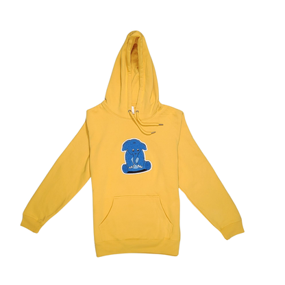 Clearance: Mustard Hoodie with Blue Chenille Elephant