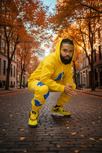 Clearance: Mustard/Blue chenille elephant sweatpants