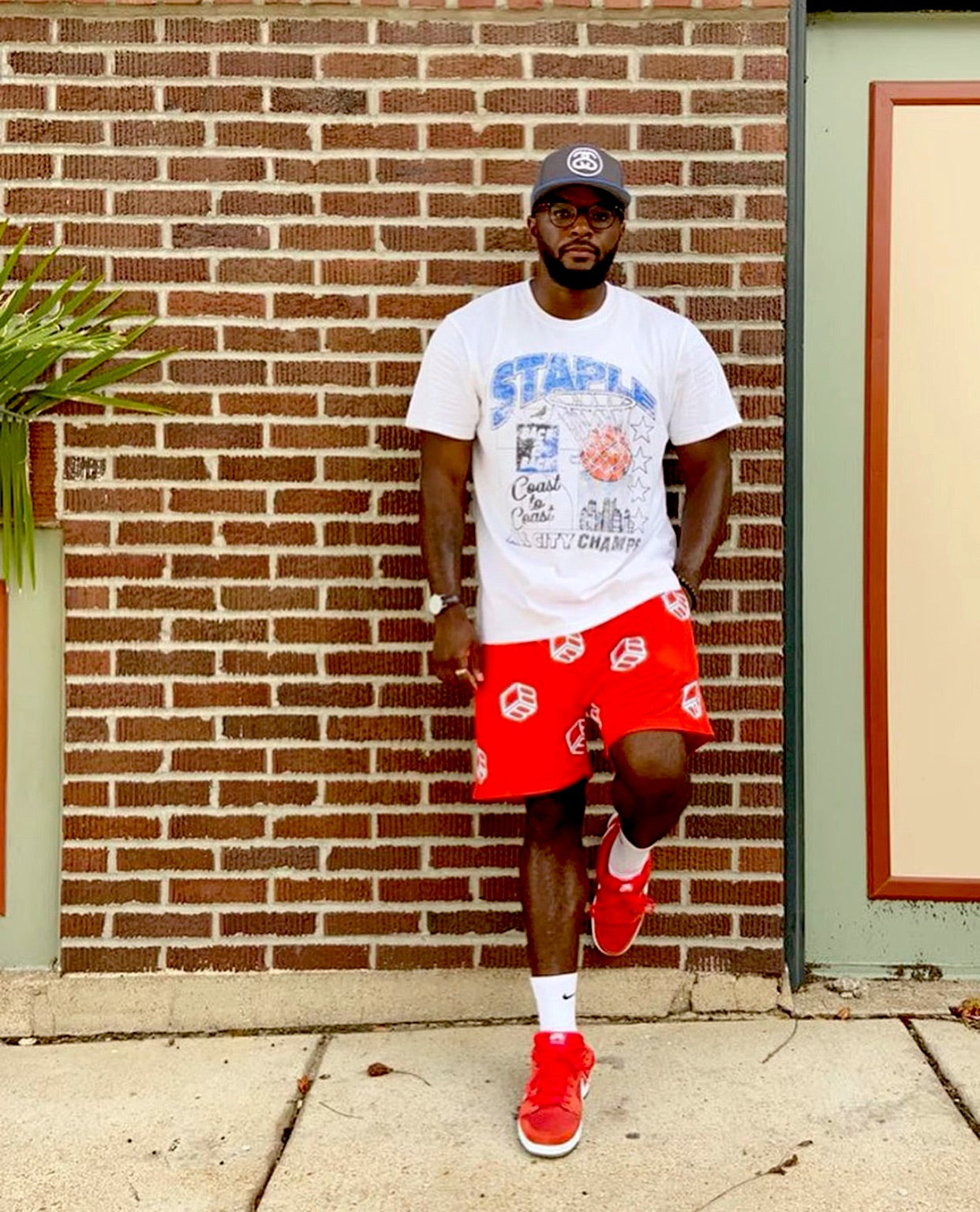 Red and White Cube Shorts